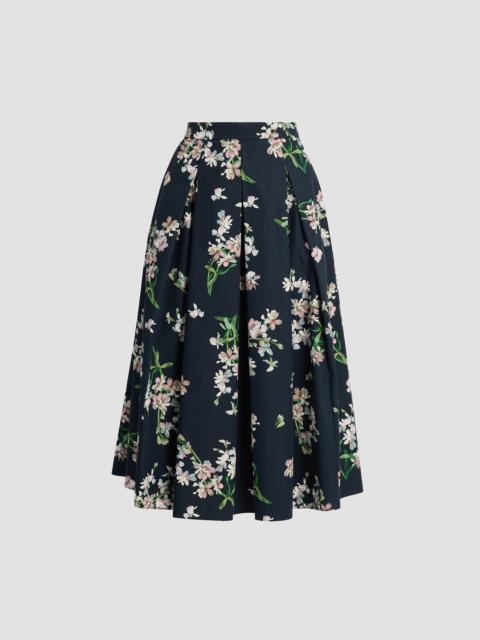 Erdem FLORAL COTTON MIDI PLEATED SKIRT
