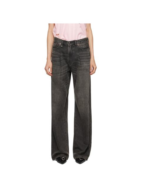 Black Damon Pleated Wide Leg Jeans