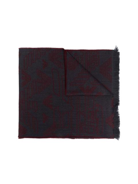 EMPORIO ARMANI embroidered frayed-edge wool scarf