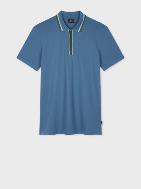 Paul Smith Blue Zip-Neck Polo Shirt With Contrast Tipping