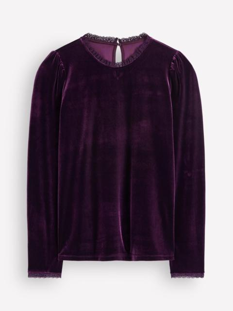 BODEN Lace Trim Velvet Top-Night Shade