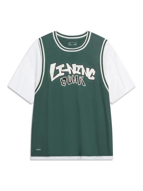 Li-Ning Li-Ning Hoops Graphic Faux Two Piece T-shirt 'Green White' AHST573-3