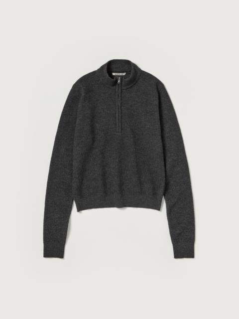 AURALEE SMOOTH FULLED WOOL KNIT HALF ZIP P/O