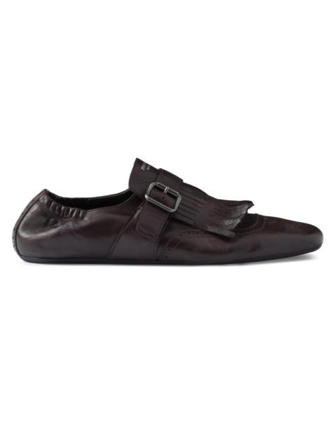 Prada Men's Shuffle Fringed Monk Strap Shoes - Brown