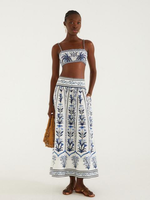 FARM RIO Off-White Flowers Arch Euroflax Premium Linen Maxi Skirt