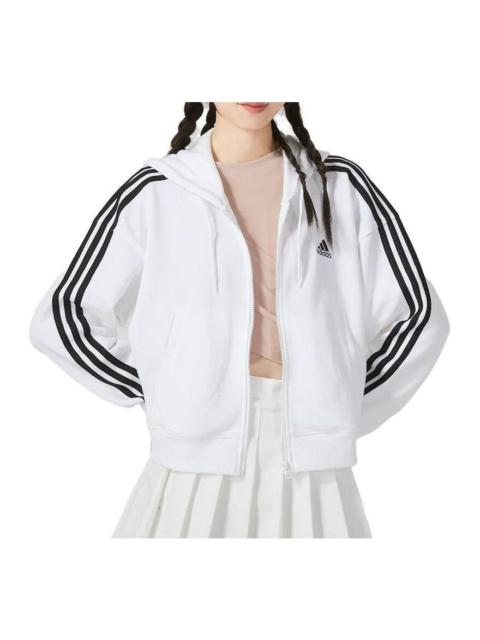 (WMNS) adidas 3-Stripes French Terry Bomber Full-Zip Hoodie Jackets 'White' IK8387