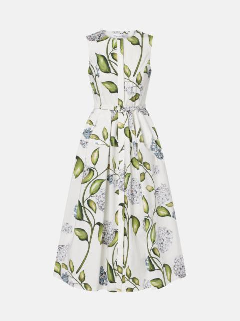 Oscar de la Renta Porcelain Flower cotton-blend midi dress