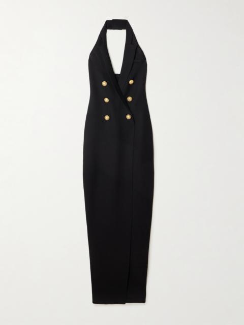 Balmain Button-embellished Knitted Halterneck Maxi Dress