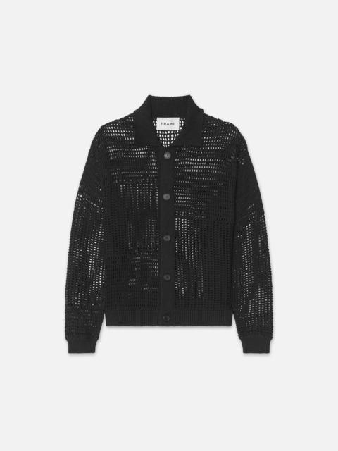 FRAME Tonal Crochet Sweater in Black