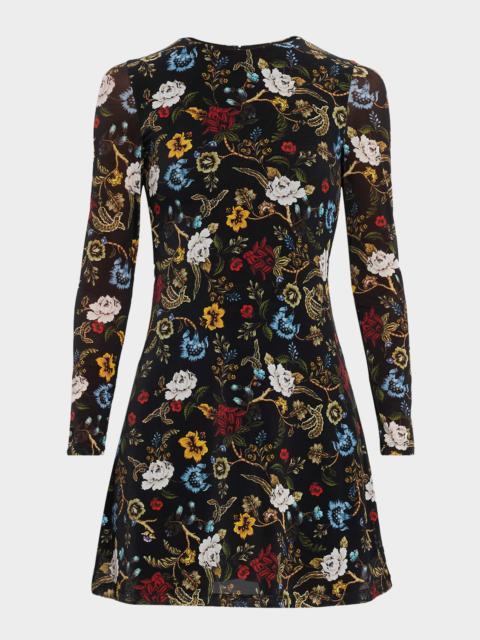 Alice + Olivia Delora Long-Sleeve Mesh Mini Dress