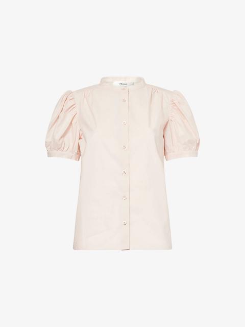 FRAME The Gathered Puffed-Short-Sleeves Cotton-Poplin Top