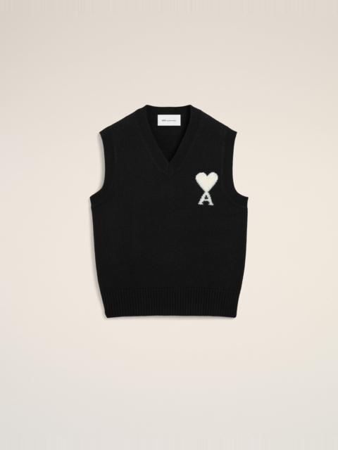 AMI Paris BLACK SLEEVELESS WOOL SWEATER WITH AMI DE COEUR