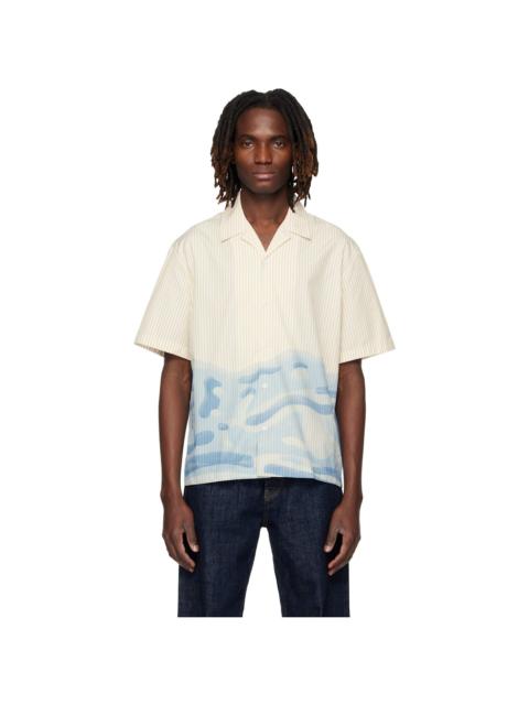 LACOSTE White & Blue Relaxed Fit Striped Lacoste Logo Shirt