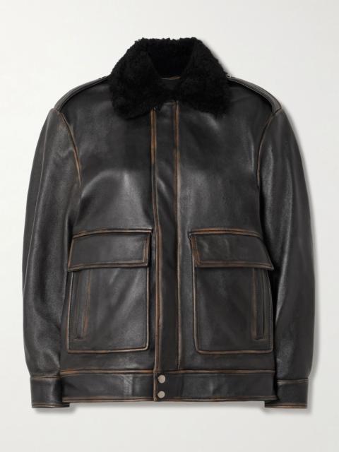 NOUR HAMMOUR Drey distressed shearling-trimmed leather jacket Black