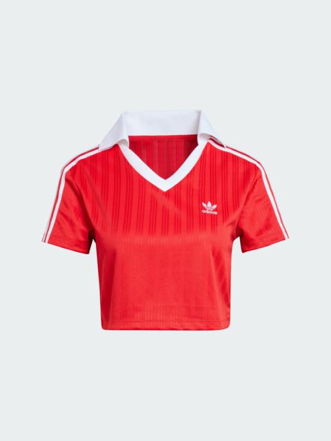 ★ adidas★ Football Jacquard V-Neck Crop Polo Shirt White Women's tops adidas Adicolor Football Jacquard V-Neck Crop