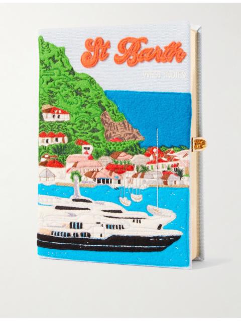 Olympia Le-Tan St. Barth Embroidered Appliquéd Cotton, Wool And Silk-blend Canvas Clutch