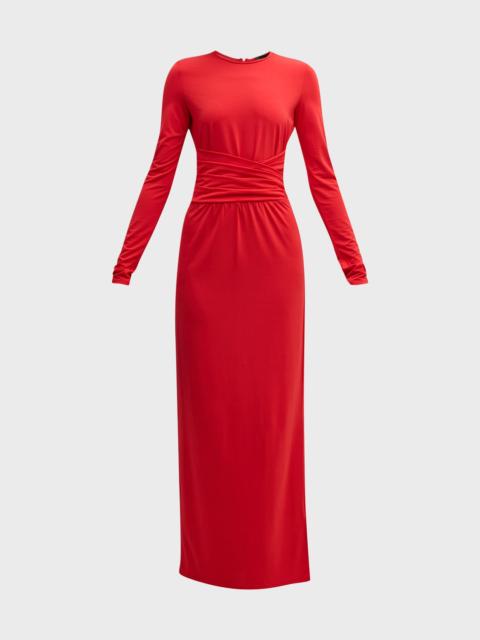 EMPORIO ARMANI Pleated Long-Sleeve Jersey Column Gown