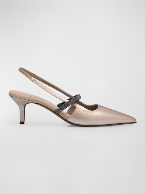 Metallic Kitten-Heel Slingback Pumps