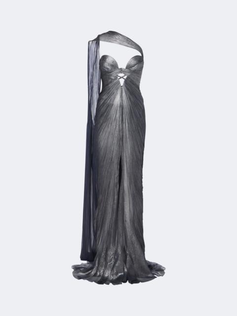 MARIA LUCIA HOHAN Morgan scarf-detail pleated silk bustier gown