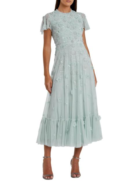 MAC DUGGAL Women's Sequined Floral Tulle Midi-Dress - Powder Blue