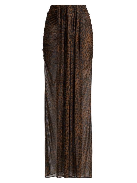 LAPOINTE Women's Leopard Mesh Draped Skirt - Leopard