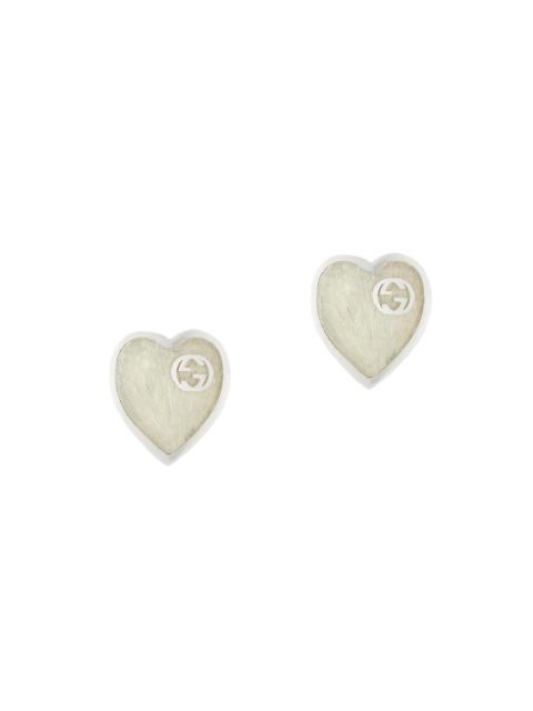 GUCCI Women's Sterling Silver Heart GG Stud Earrings - Silver