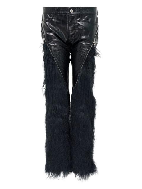 Junya Watanabe crocodile-effect fur-trimmed trousers