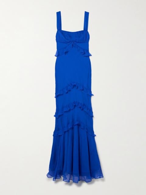 SALONI Chandra Ruffled Plissé Silk-georgette Maxi Dress