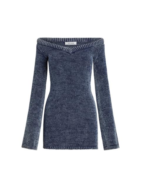 AYA MUSE Orion Off-The-Shoulder Knit Cotton-Blend Mini Dress blue