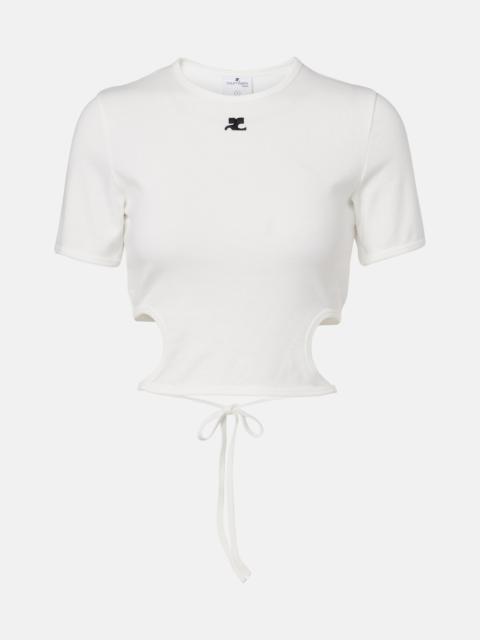 courrèges Logo cutout tie-back cotton crop top