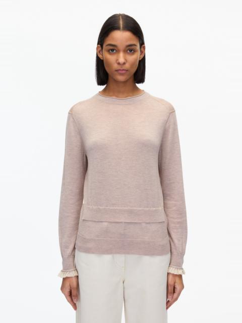 3.1 Phillip Lim Layered Wool Silk Crew Sweater w Chiffon Cuff