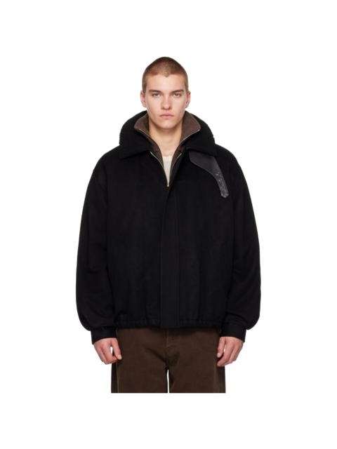 ssstein Black Mouton Collar Wool Cashmere Padded Jacket