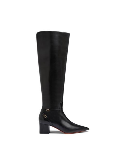 Santoni Women's black leather mid-heel boot