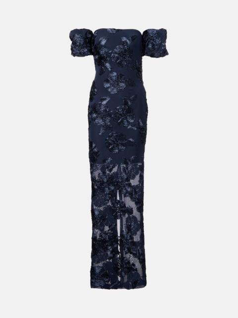 ROTATE Floral-appliqué mesh gown