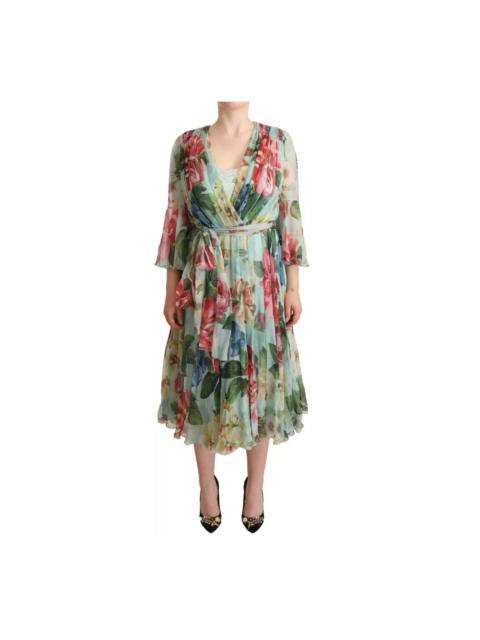Dolce & Gabbana FLORAL PRINT SILK DRESS - BLUE