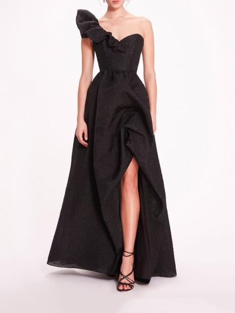 Marchesa CLOQUE DRAPED GOWN