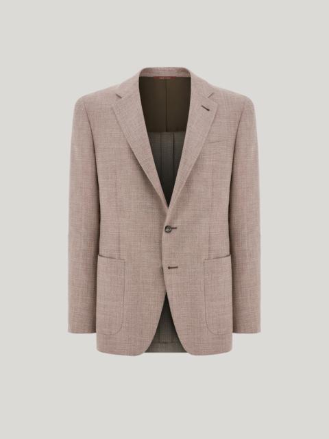 Canali WALNUT WOOL, SILK AND LINEN BLEND MODERN-FIT JACKET WITH HERRINGBONE PATTERN
