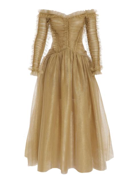 Prima Off-The-Shoulder Midi Dress gold