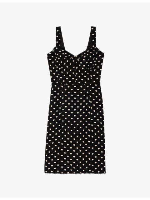 The Kooples V-Neck Heart-Print Woven Midi Dress