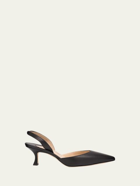 Manolo Blahnik Carolyne Leather Low-Heel Slingback Pump