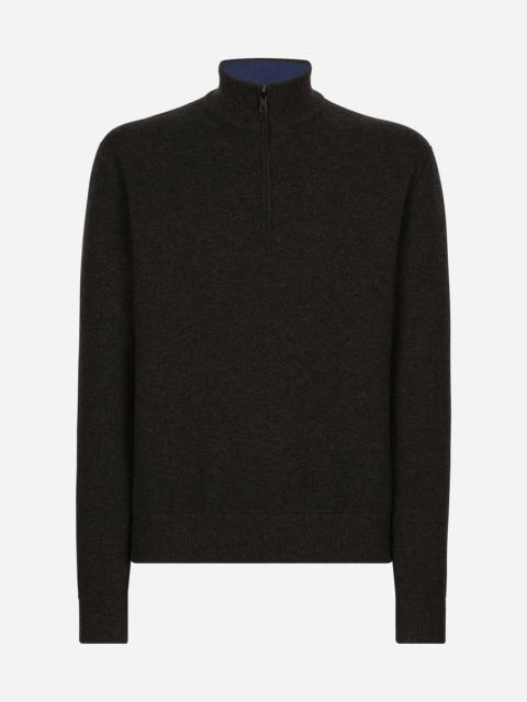 Zip-up cashmere turtle-neck pullover