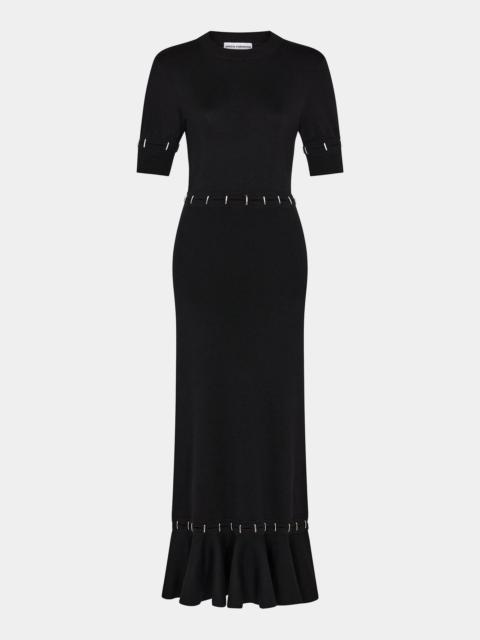 rabanne LONG BLACK DRESS WITH METALLIC DETAILS