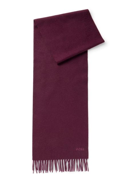 BOSS ITALIAN-CASHMERE SCARF WITH FRINGING AND EMBROIDERED LOGO