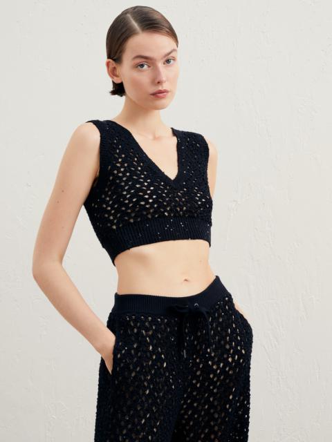 Dazzling Net knit top in cotton, linen and silk