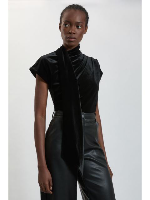 KAREN MILLEN Velvet Cowl Neck Tie Detail Jersey Top