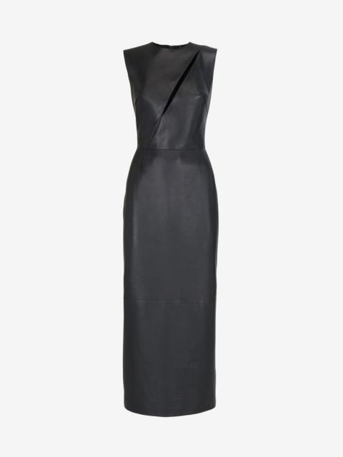 Women's Leather Slashed Pencil Dress in Black