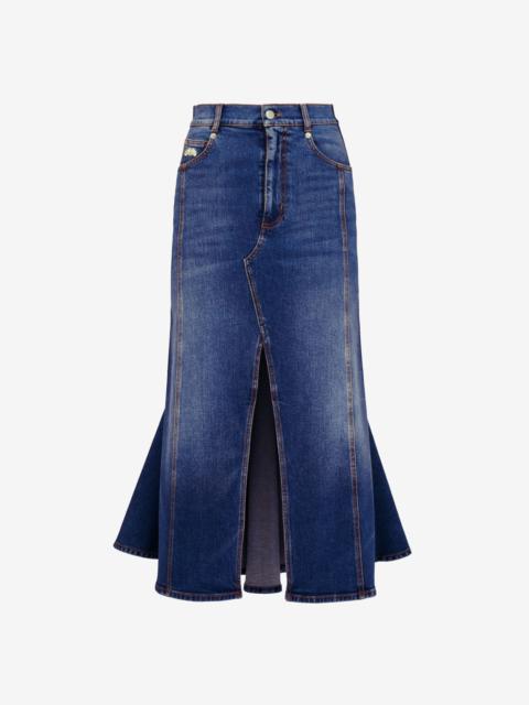 Alexander McQueen Women's Kickback Denim Skirt in Washed Blue