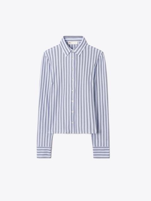 TORY BURCH Striped Cotton Piqué Polo Shirt