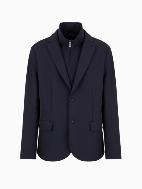 Single-breasted jacket with full-zip detachable inner panel in smooth lightweight nylon