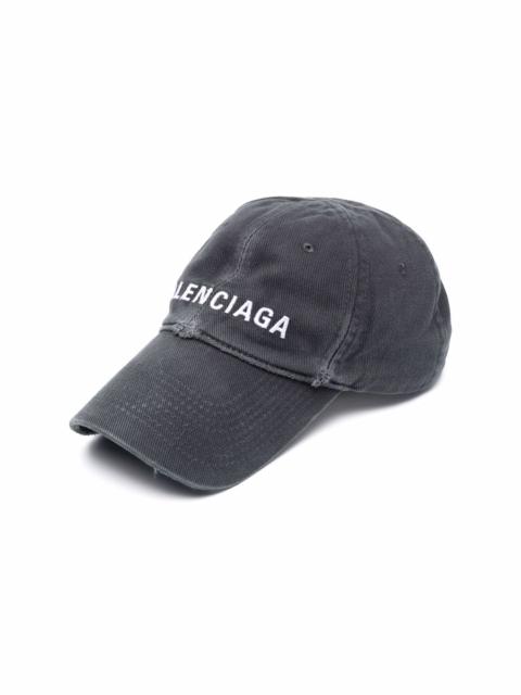BALENCIAGA logo-embroidered distressed-effect cap